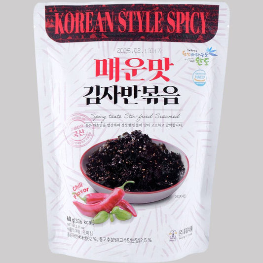 a bag of korean style spicy on a gray background